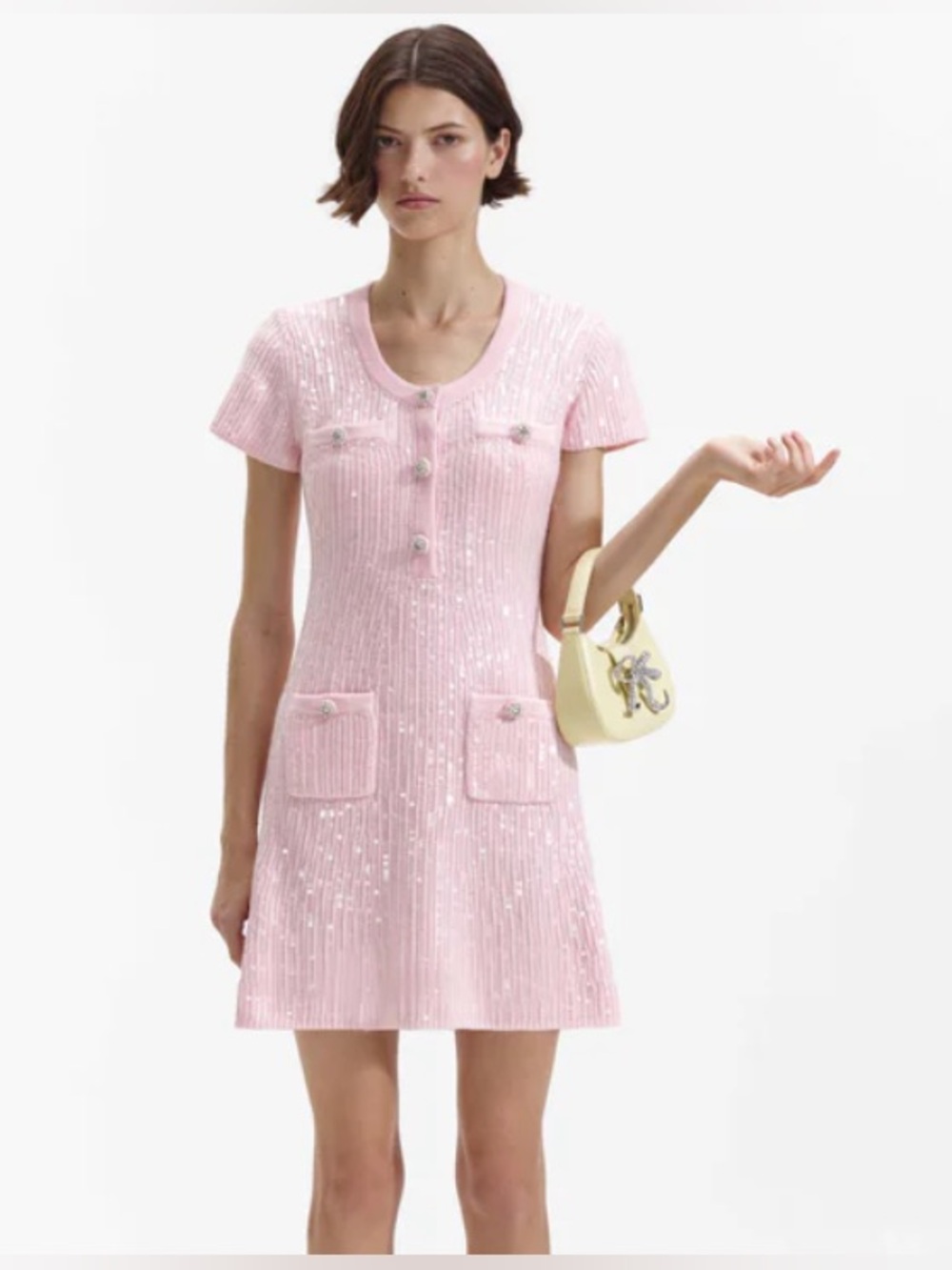 Self-Portrait Blush Pink Sequin Knit Mini Dress